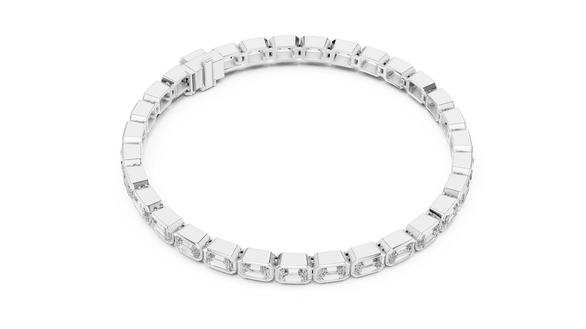 East-West Emerald-Cut Bezel Diamond Tennis Bracelet