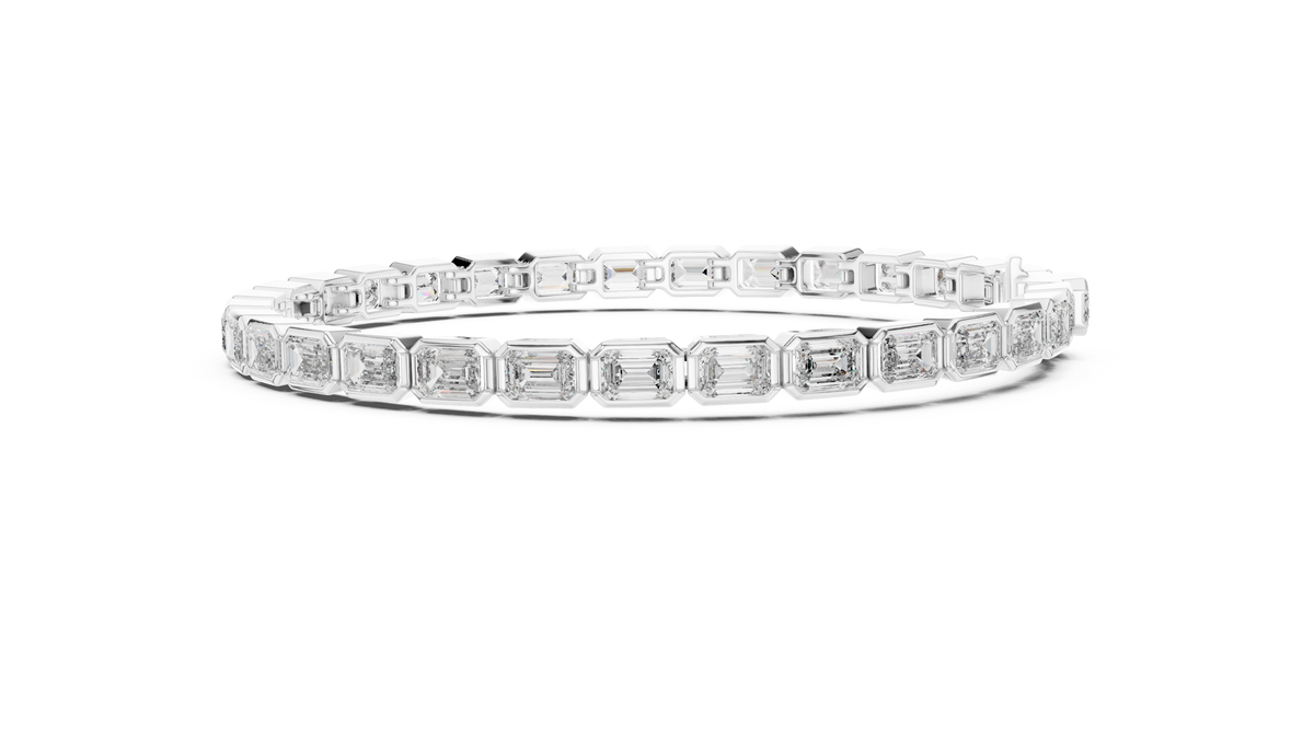 East-West Emerald-Cut Bezel Diamond Tennis Bracelet