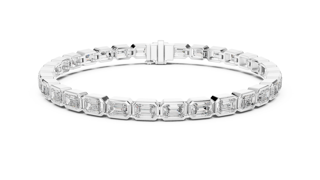 East-West Emerald-Cut Bezel Diamond Tennis Bracelet