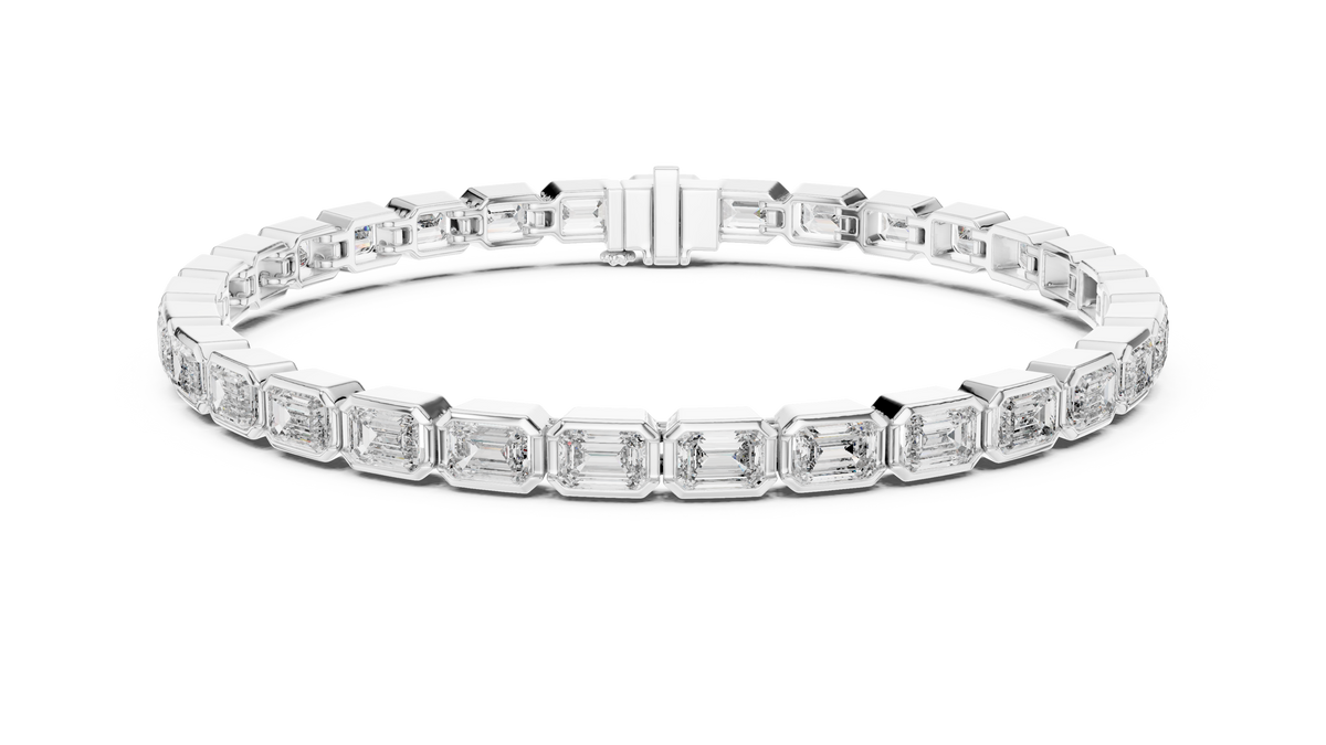 East-West Emerald-Cut Bezel Diamond Tennis Bracelet