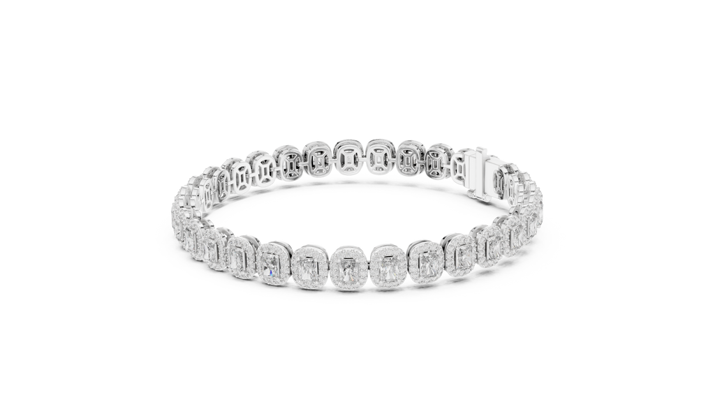 Radiant-Cut Halo Cluster Diamond Tennis Bracelet