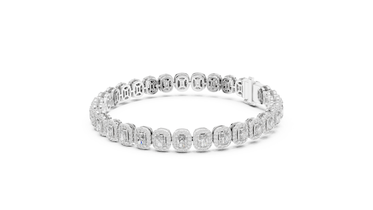Radiant-Cut Halo Cluster Diamond Tennis Bracelet