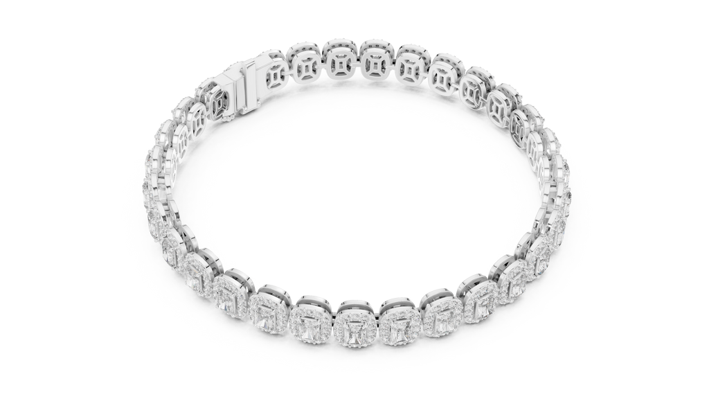Radiant-Cut Halo Cluster Diamond Tennis Bracelet