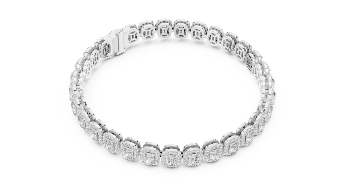 Radiant-Cut Halo Cluster Diamond Tennis Bracelet