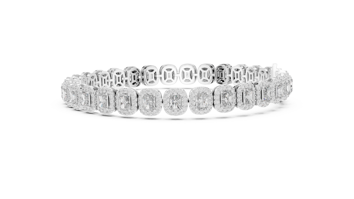 Radiant-Cut Halo Cluster Diamond Tennis Bracelet