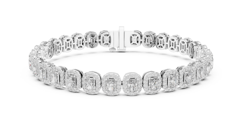 Radiant-Cut Halo Cluster Diamond Tennis Bracelet