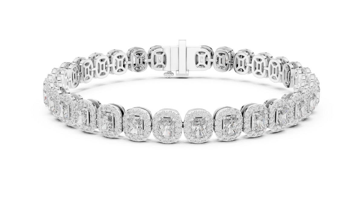 Radiant-Cut Halo Cluster Diamond Tennis Bracelet
