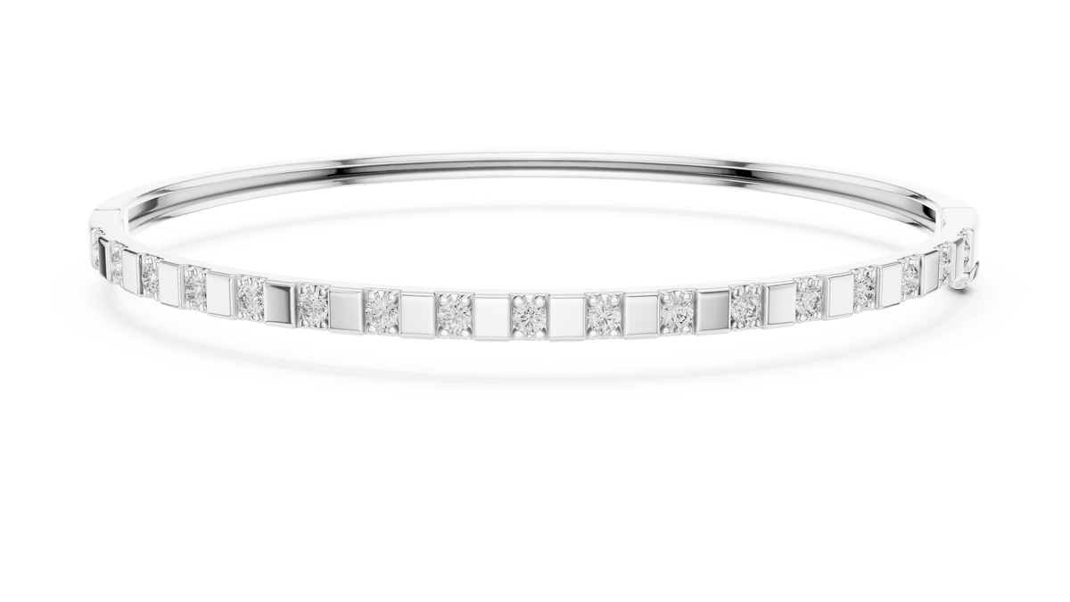 Alternating Diamond & Polished Block Station Bracelet