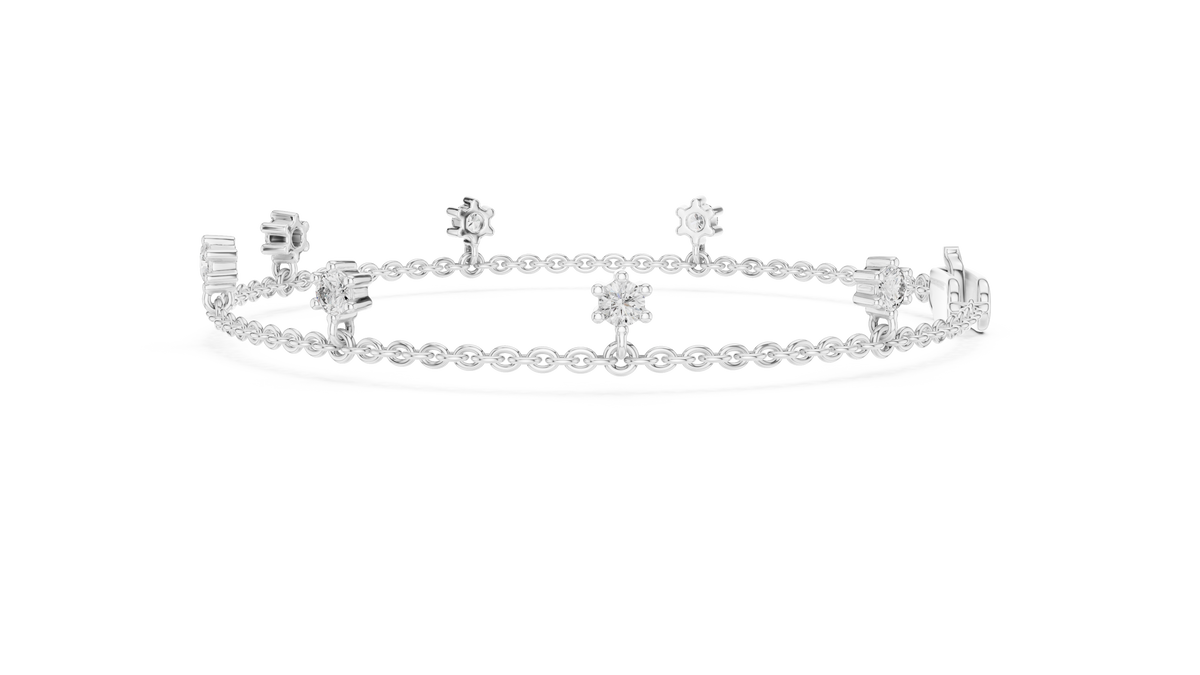 Floating Diamond Drop Charm Chain Bracelet