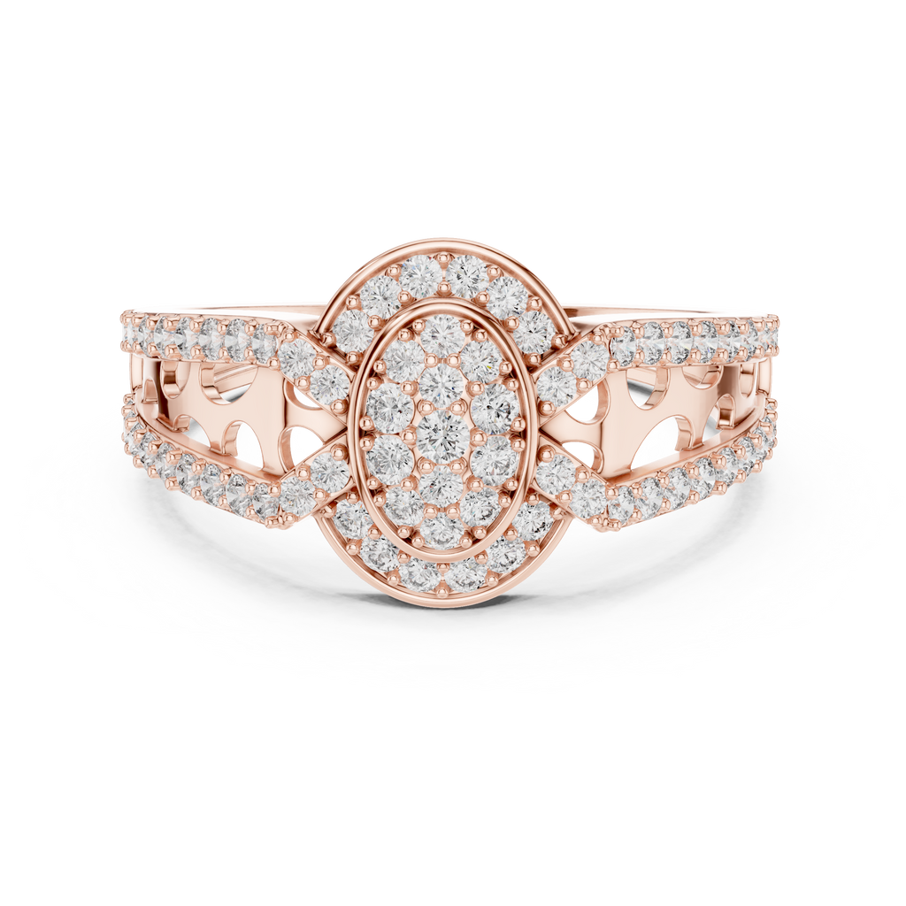 Aurora Oval Halo Cluster Diamond Split-Shank Ring