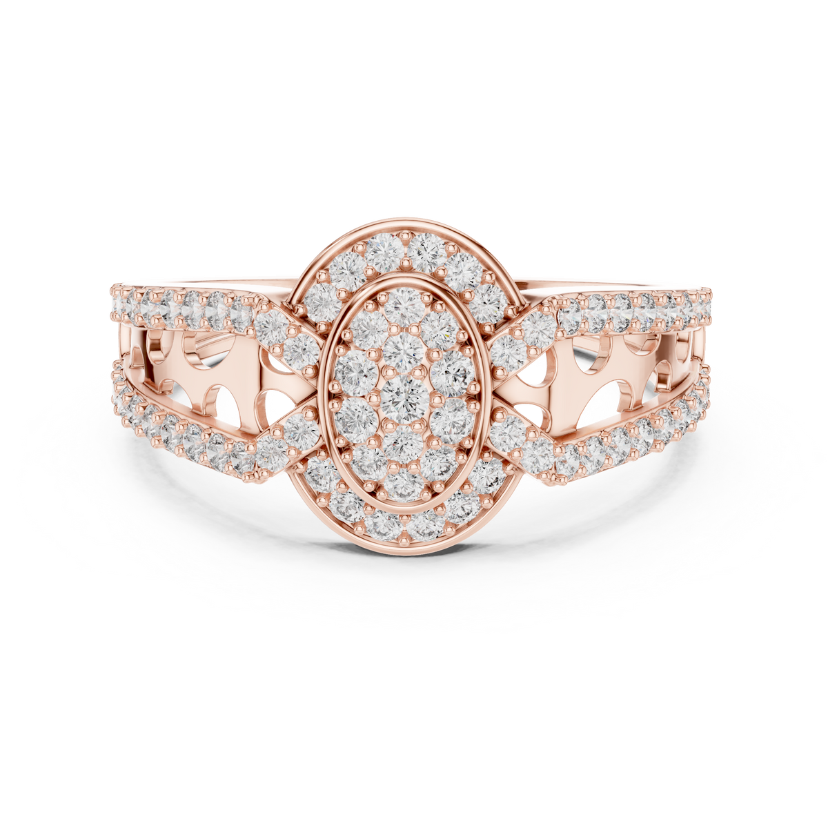 Aurora Oval Halo Cluster Diamond Split-Shank Ring