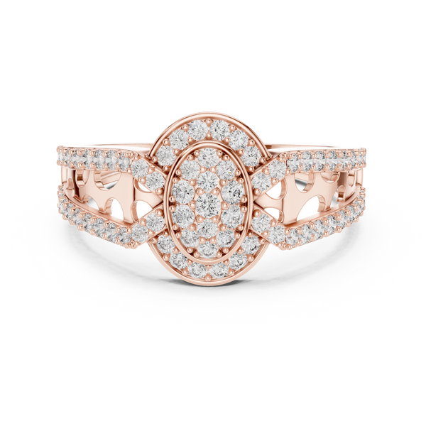 Aurora Oval Halo Cluster Diamond Split-Shank Ring