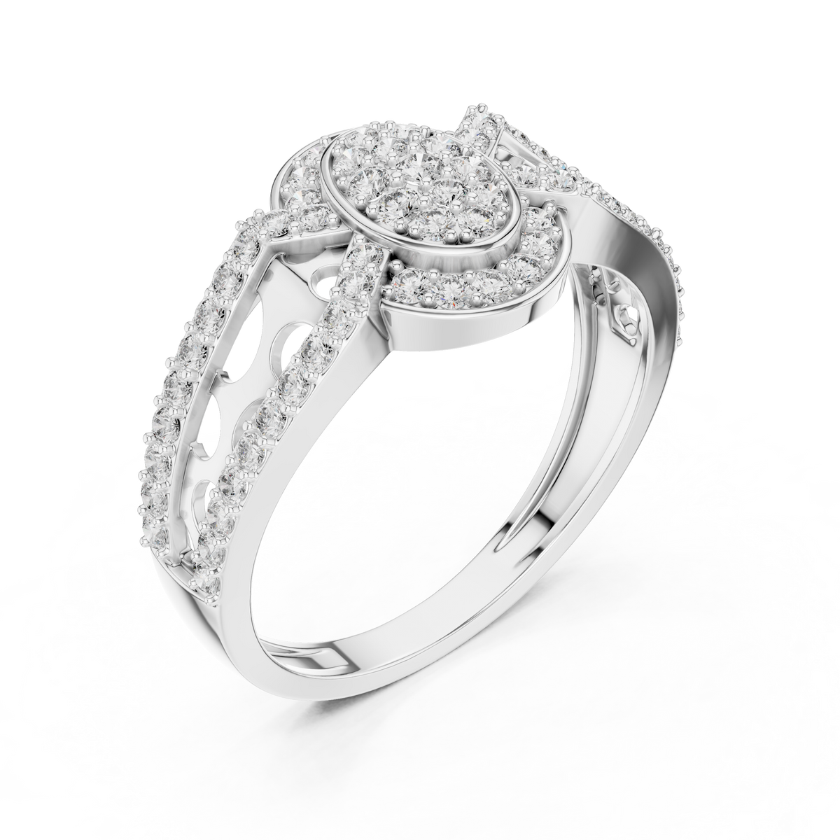 Aurora Oval Halo Cluster Diamond Split-Shank Ring
