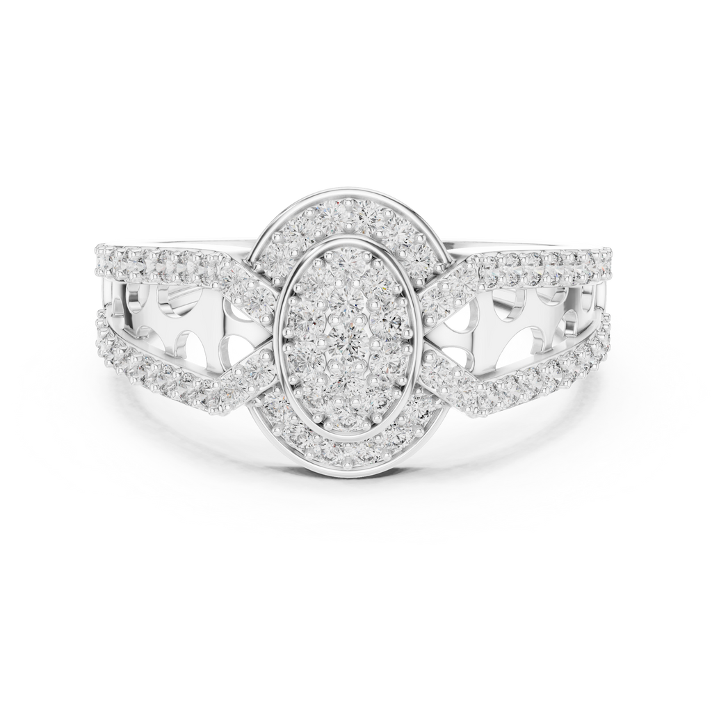 Aurora Oval Halo Cluster Diamond Split-Shank Ring