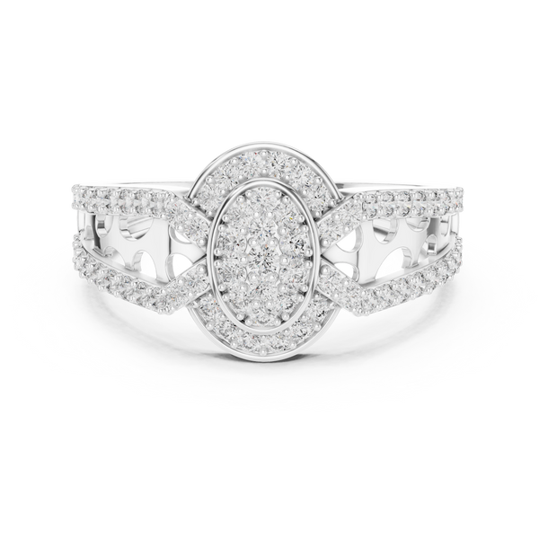 Aurora Oval Halo Cluster Diamond Split-Shank Ring