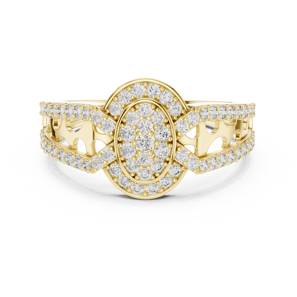 Aurora Oval Halo Cluster Diamond Split-Shank Ring