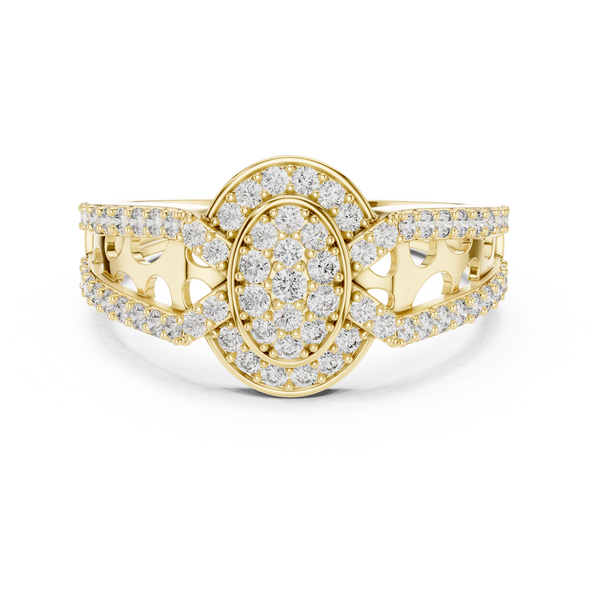 Aurora Oval Halo Cluster Diamond Split-Shank Ring