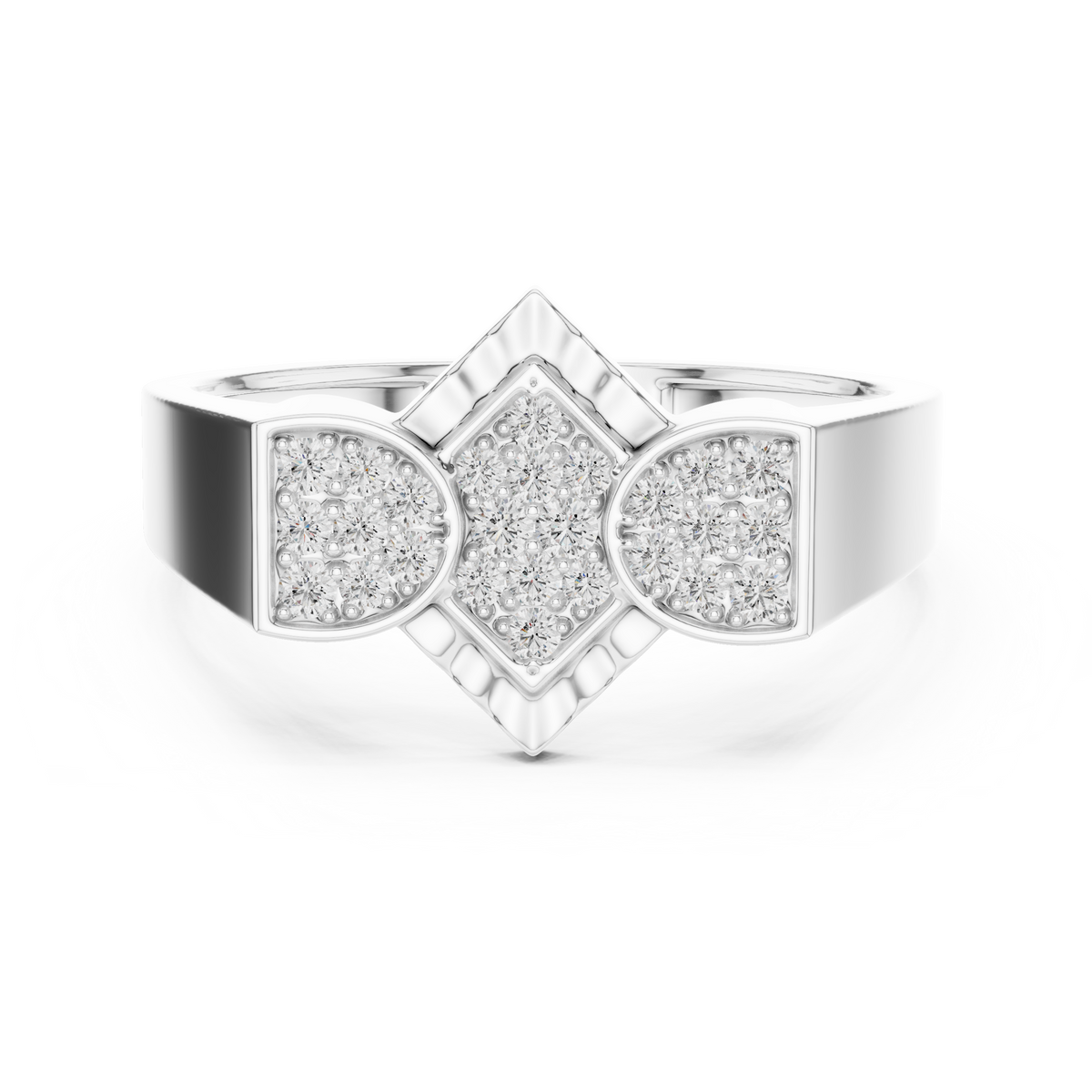 Trinity Pavé Cluster Geometric Bypass Ring