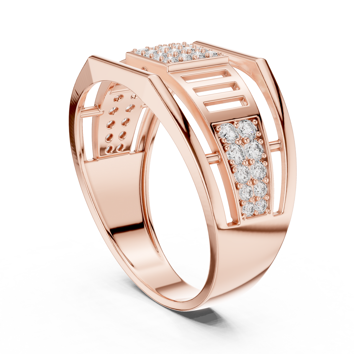 Meridian Pavé Square Openwork Bar Band Ring