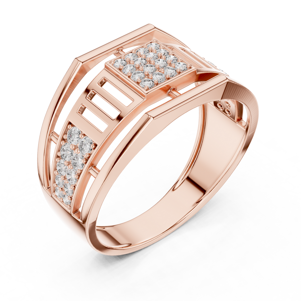 Meridian Pavé Square Openwork Bar Band Ring
