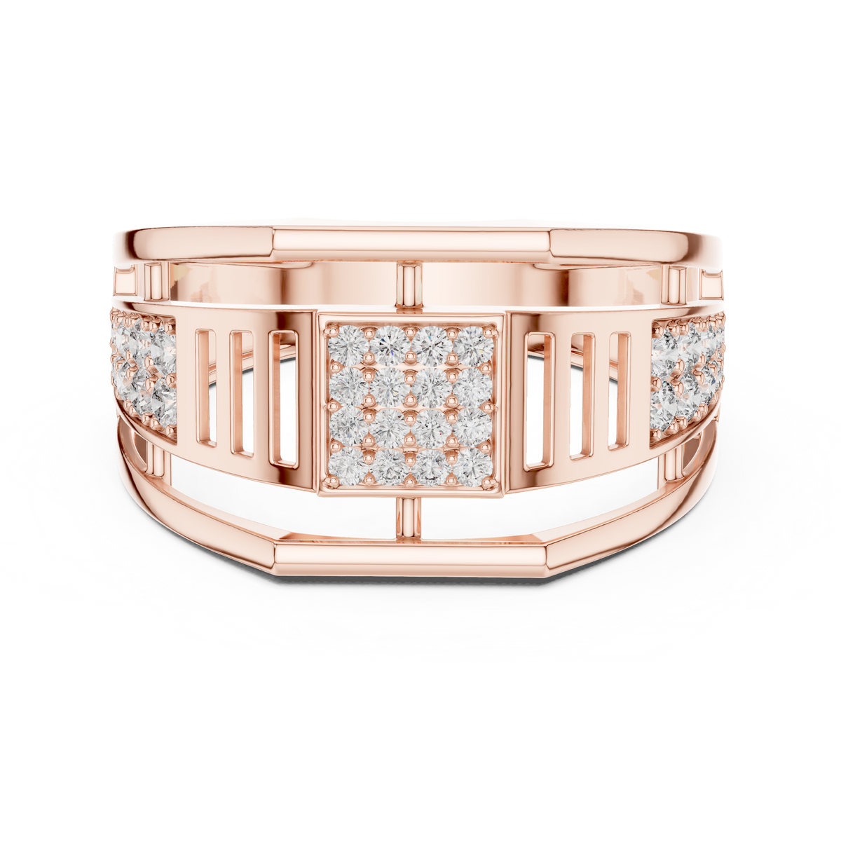 Meridian Pavé Square Openwork Bar Band Ring