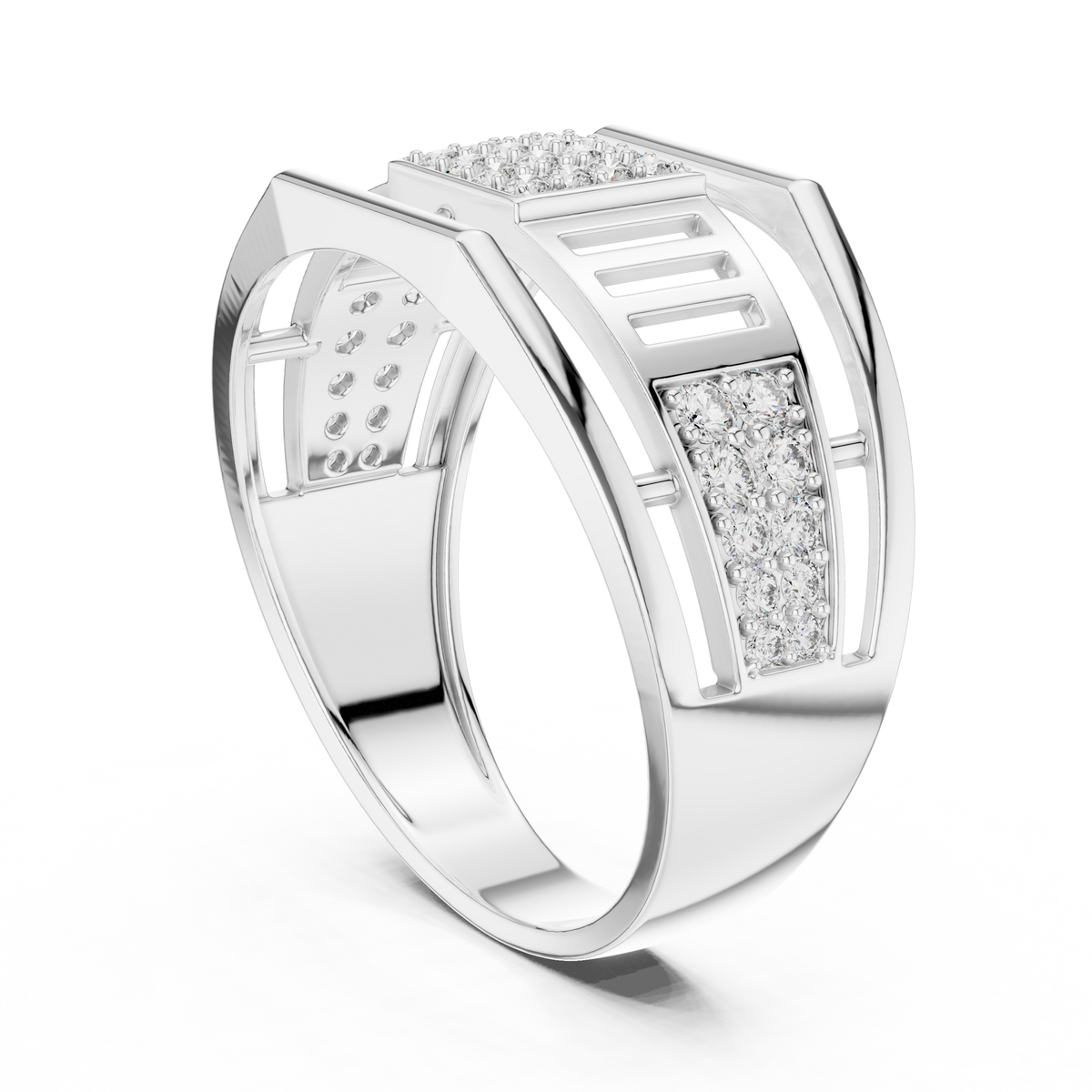 Meridian Pavé Square Openwork Bar Band Ring