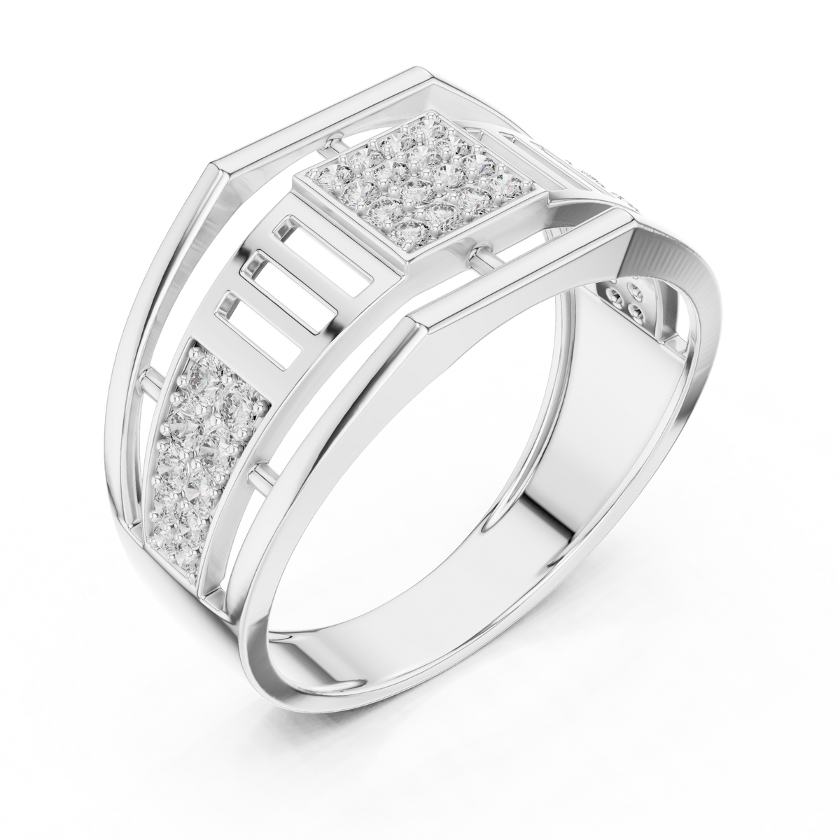 Meridian Pavé Square Openwork Bar Band Ring