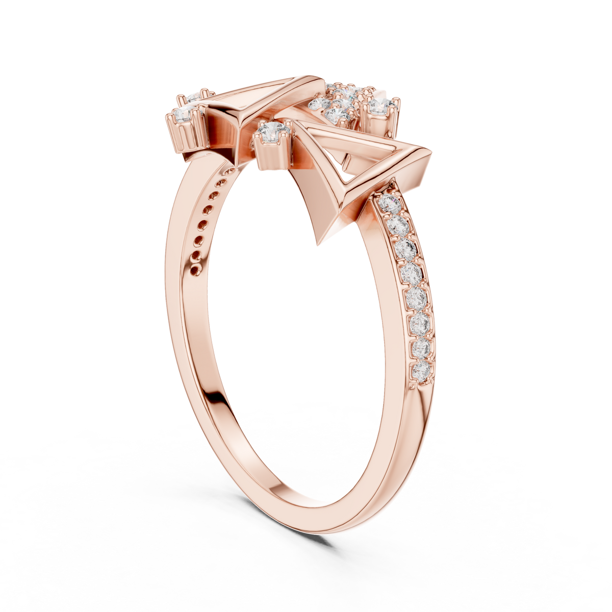 Trigona Geometric Triangle Pavé Diamond Ring