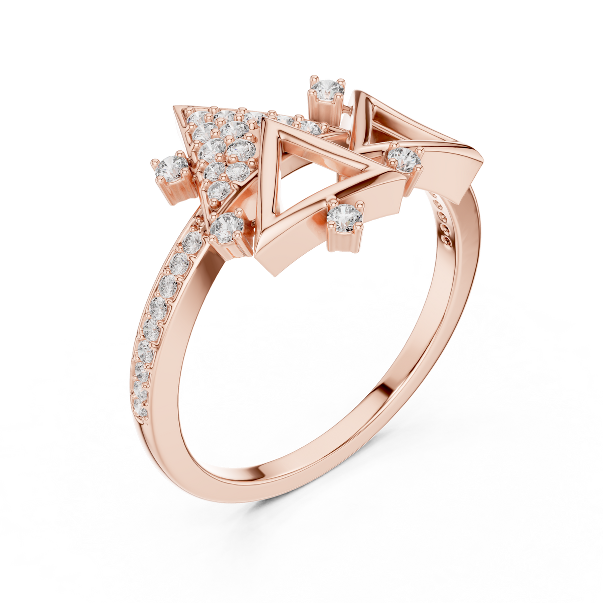 Trigona Geometric Triangle Pavé Diamond Ring