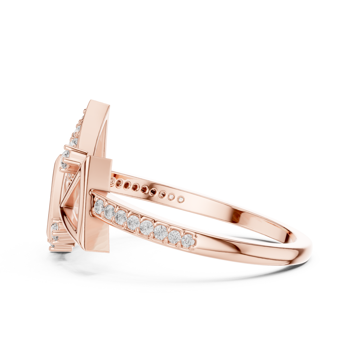 Trigona Geometric Triangle Pavé Diamond Ring