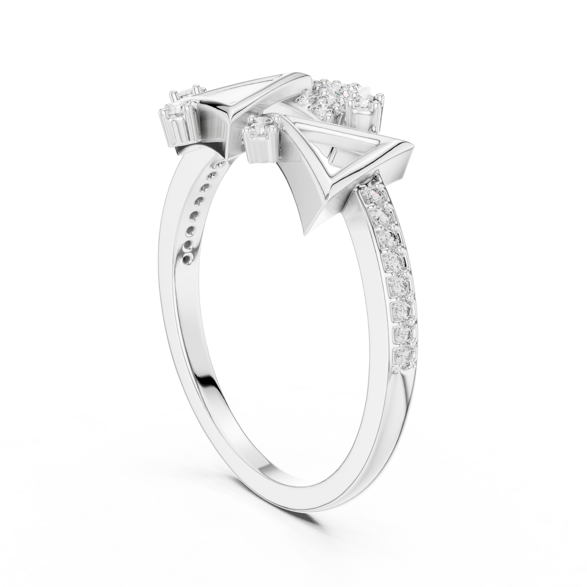 Trigona Geometric Triangle Pavé Diamond Ring