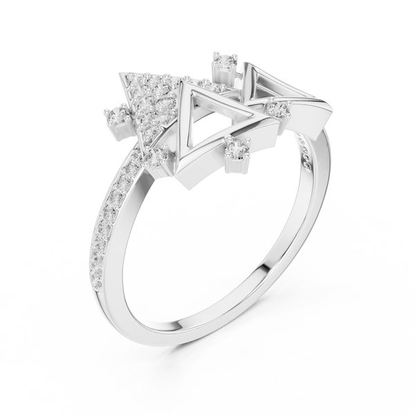 Trigona Geometric Triangle Pavé Diamond Ring