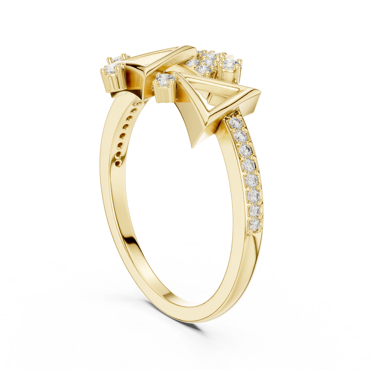 Trigona Geometric Triangle Pavé Diamond Ring