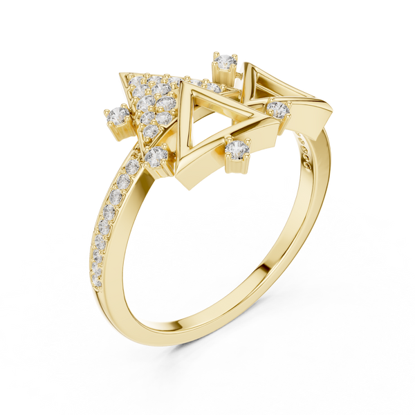 Trigona Geometric Triangle Pavé Diamond Ring
