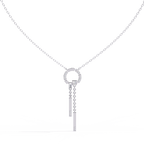 White Gold Circle & Dangling Bar Diamond Necklace