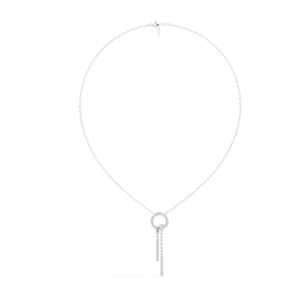 White Gold Circle & Dangling Bar Diamond Necklace