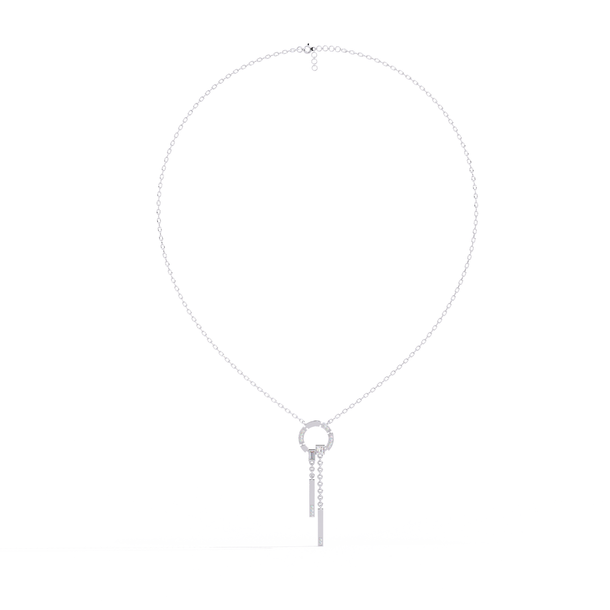 White Gold Circle & Dangling Bar Diamond Necklace