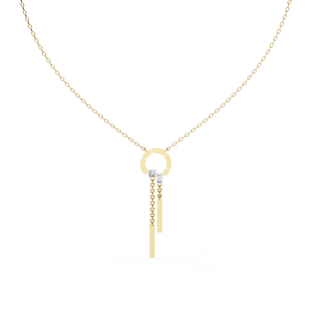 Yellow Gold Orbita Dual Drop Diamond Necklace