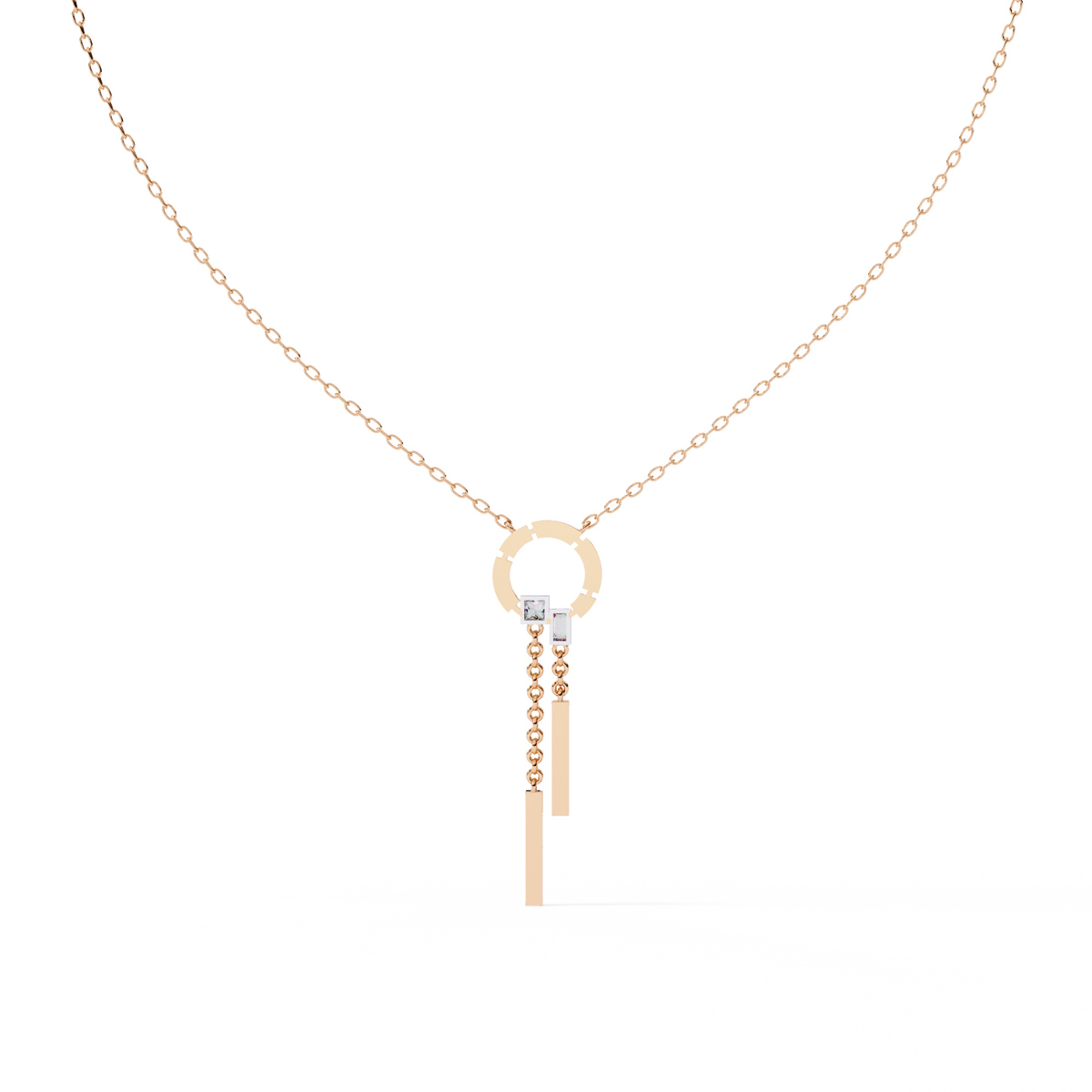 Rose Gold Orbita Dual Drop Diamond Necklace