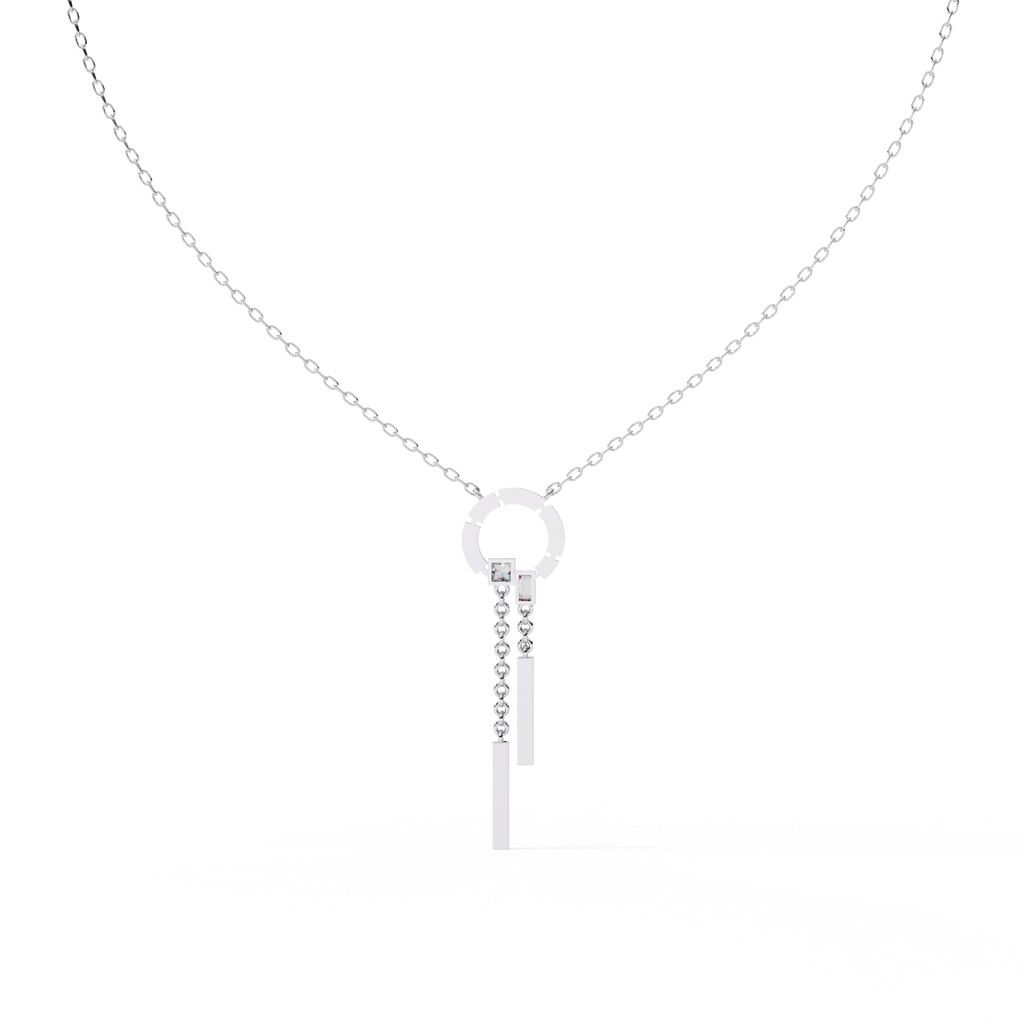 White Gold Circle & Dangling Bar Diamond Necklace