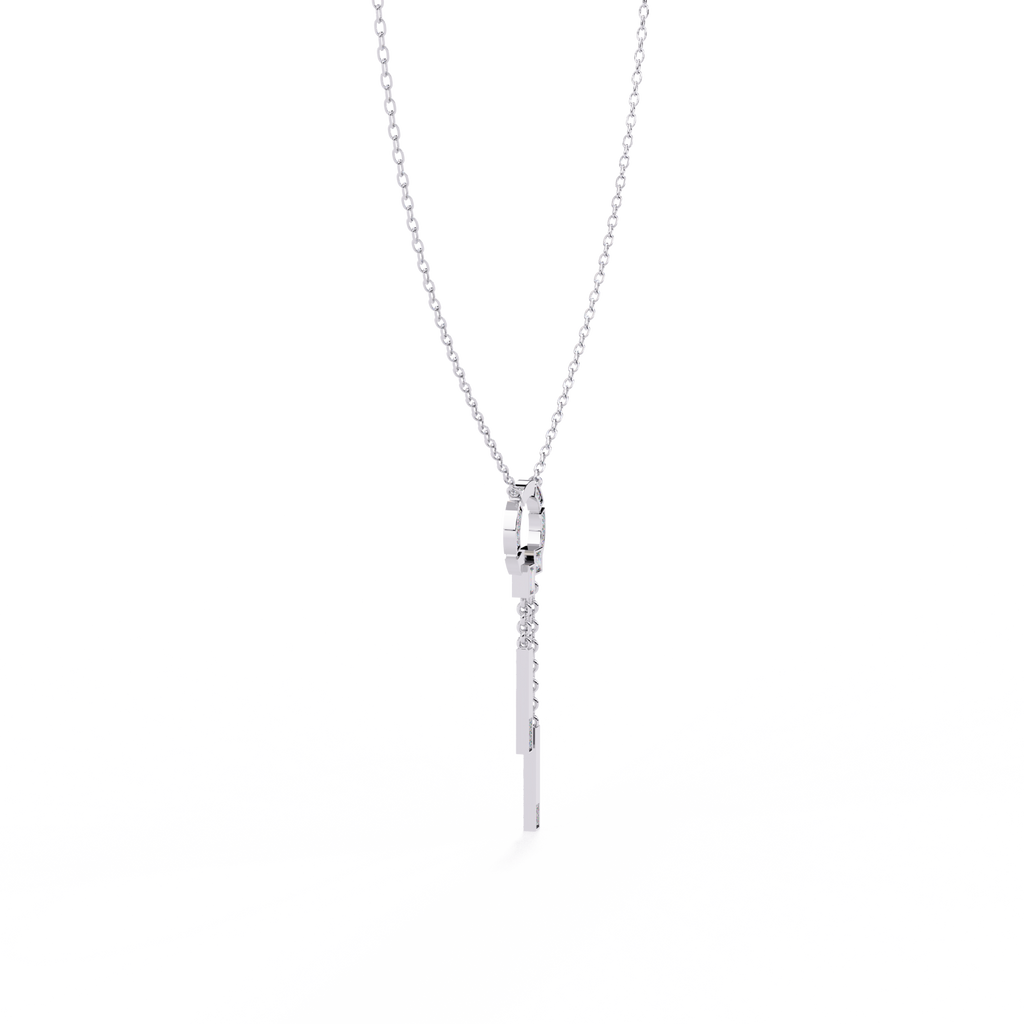 White Gold Circle & Dangling Bar Diamond Necklace