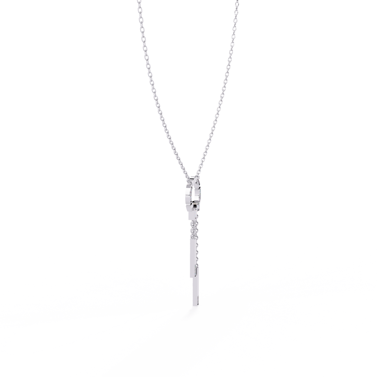 White Gold Circle & Dangling Bar Diamond Necklace