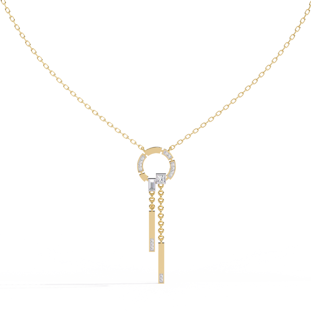 Yellow Gold Orbita Dual Drop Diamond Necklace