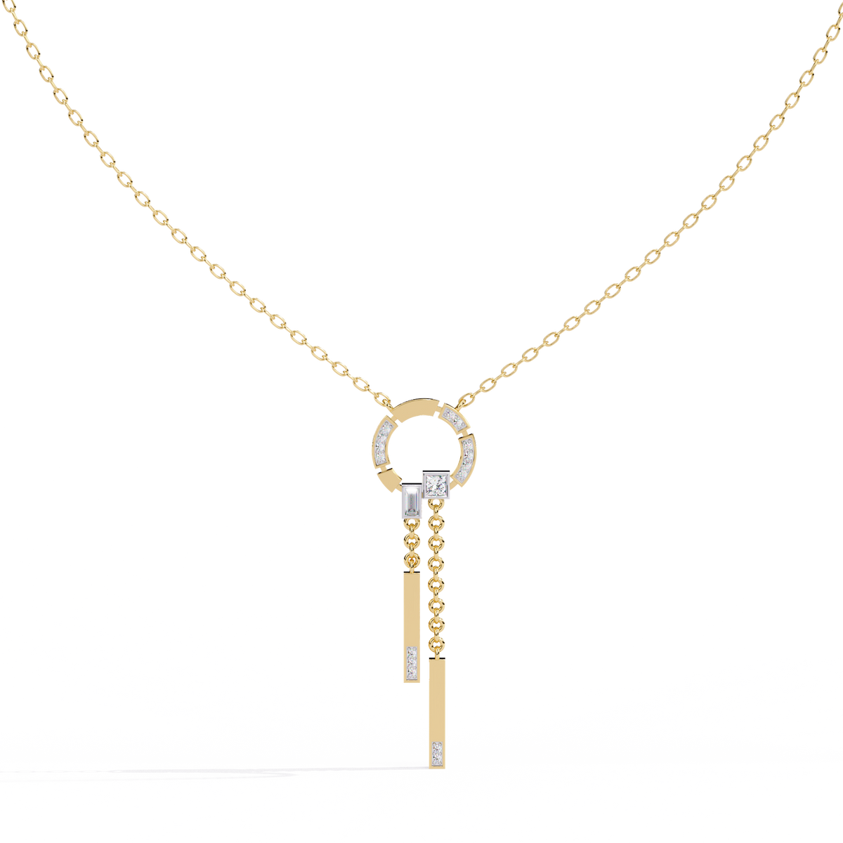 Yellow Gold Orbita Dual Drop Diamond Necklace