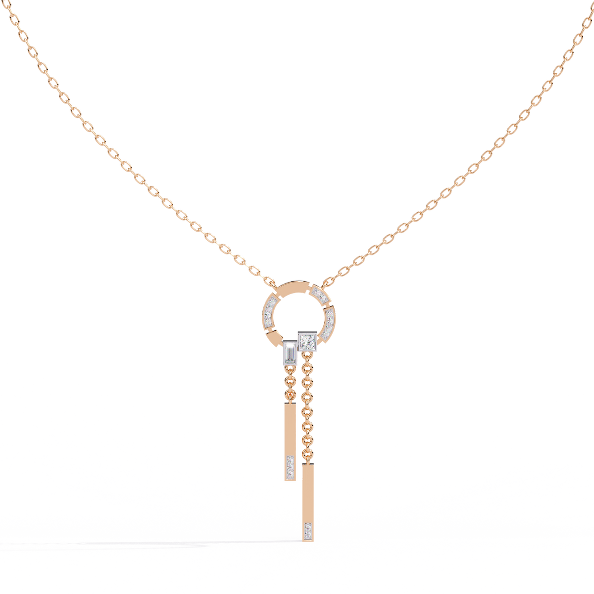 Rose Gold Orbita Dual Drop Diamond Necklace