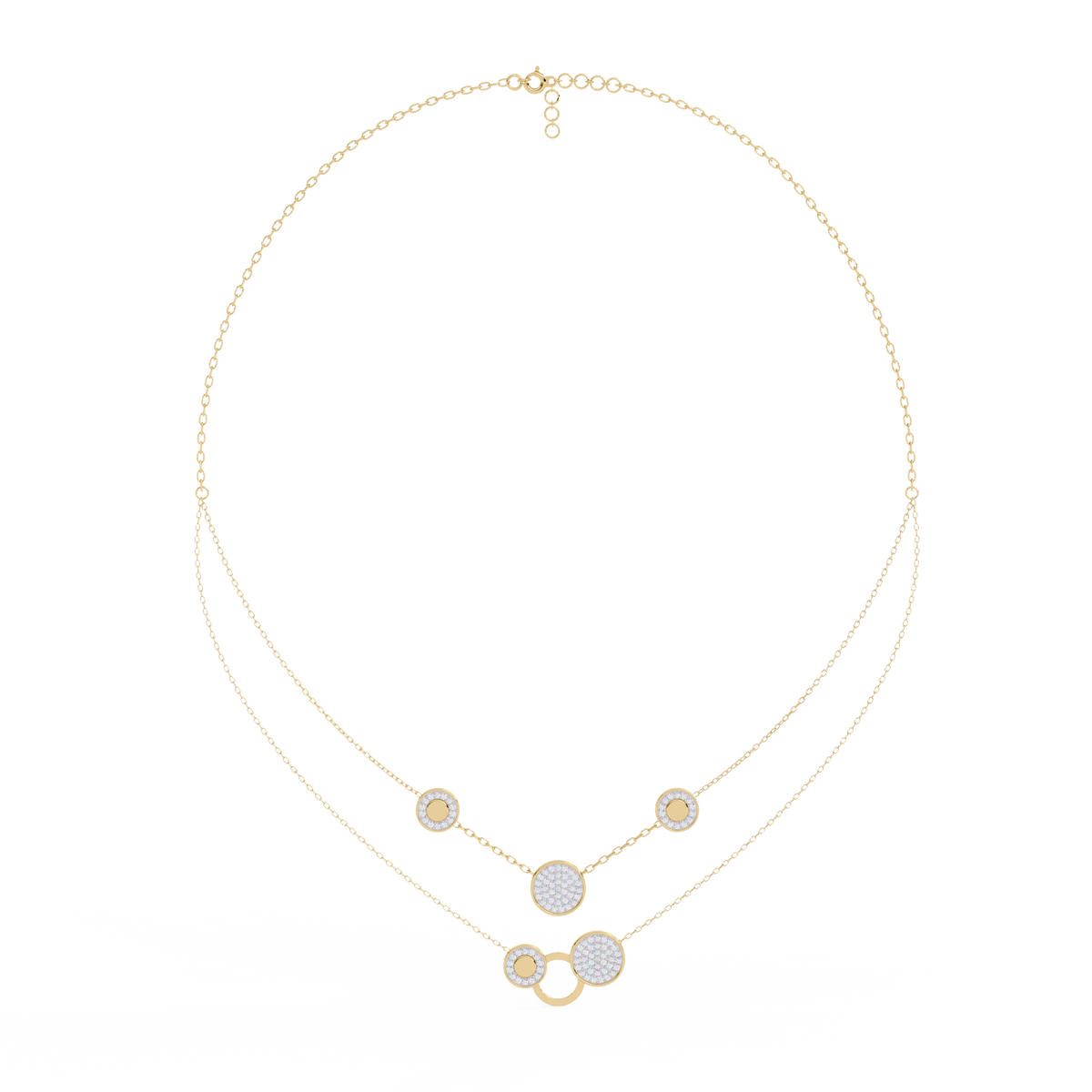 Yellow Gold Celeste Circle Layer Diamond Necklace