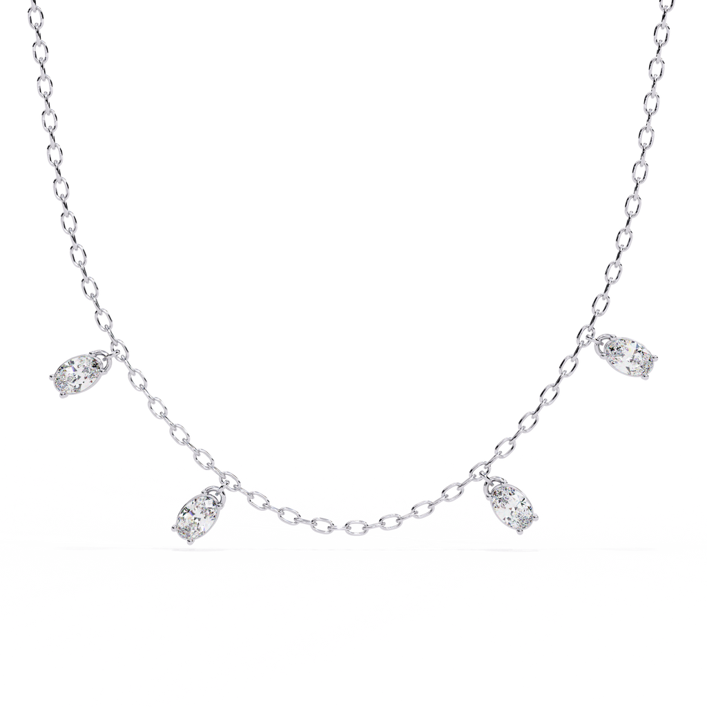 White Gold Oval Diamond Drop Station Necklace