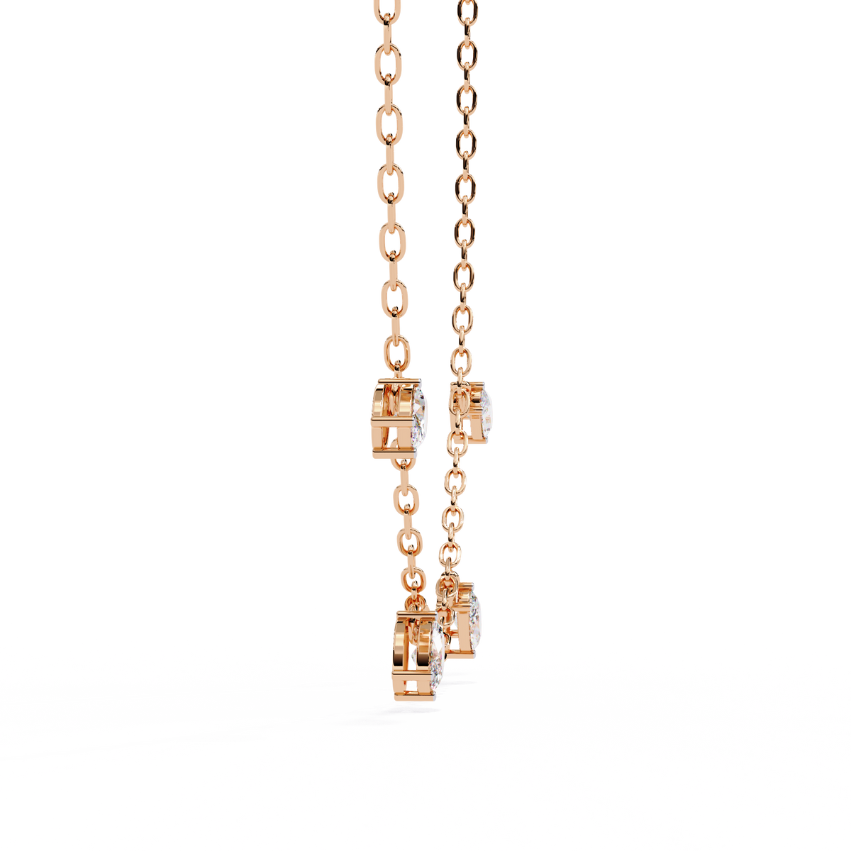 Four Bezel Set Oval Cut Natural Diamond Necklace