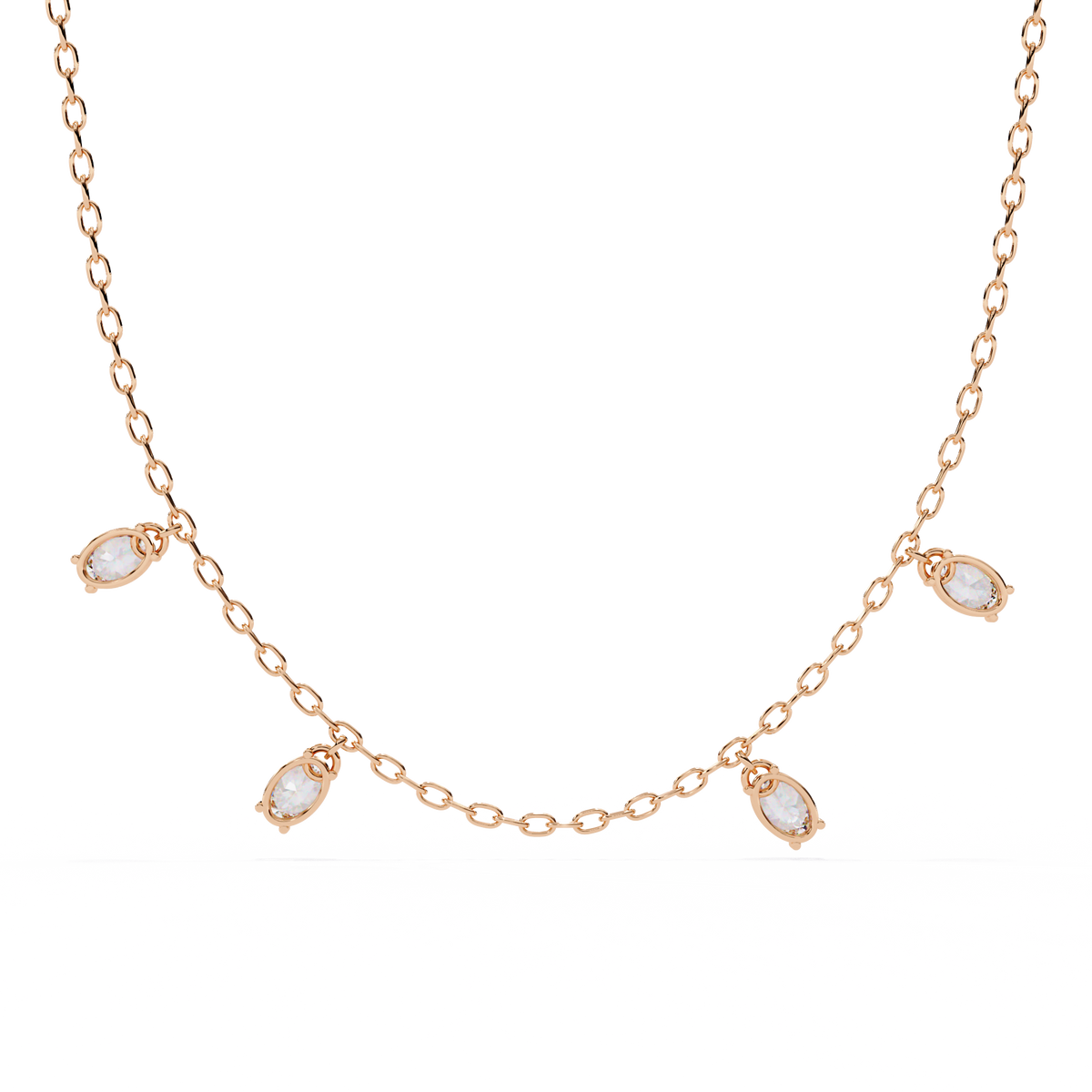 Four Bezel Set Oval Cut Natural Diamond Necklace