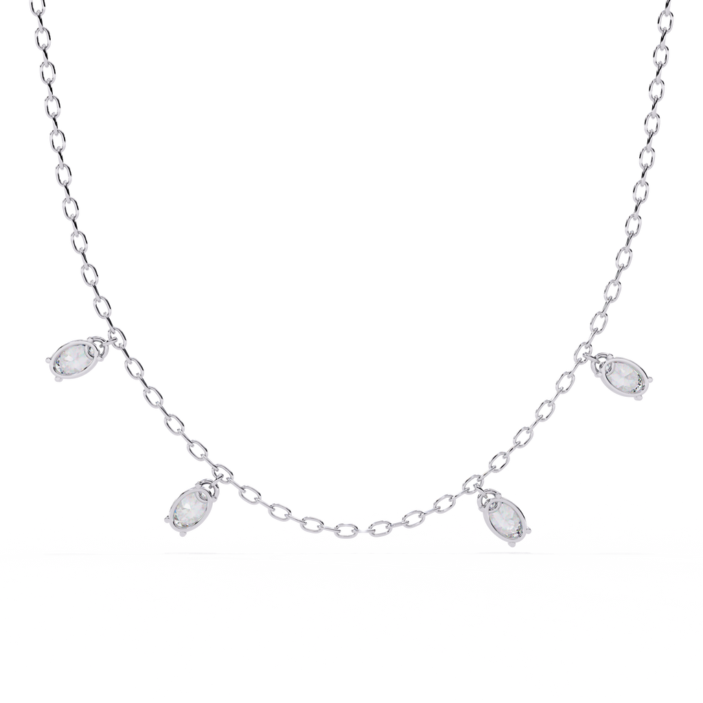 Four Bezel Set Oval Cut Natural Diamond Necklace